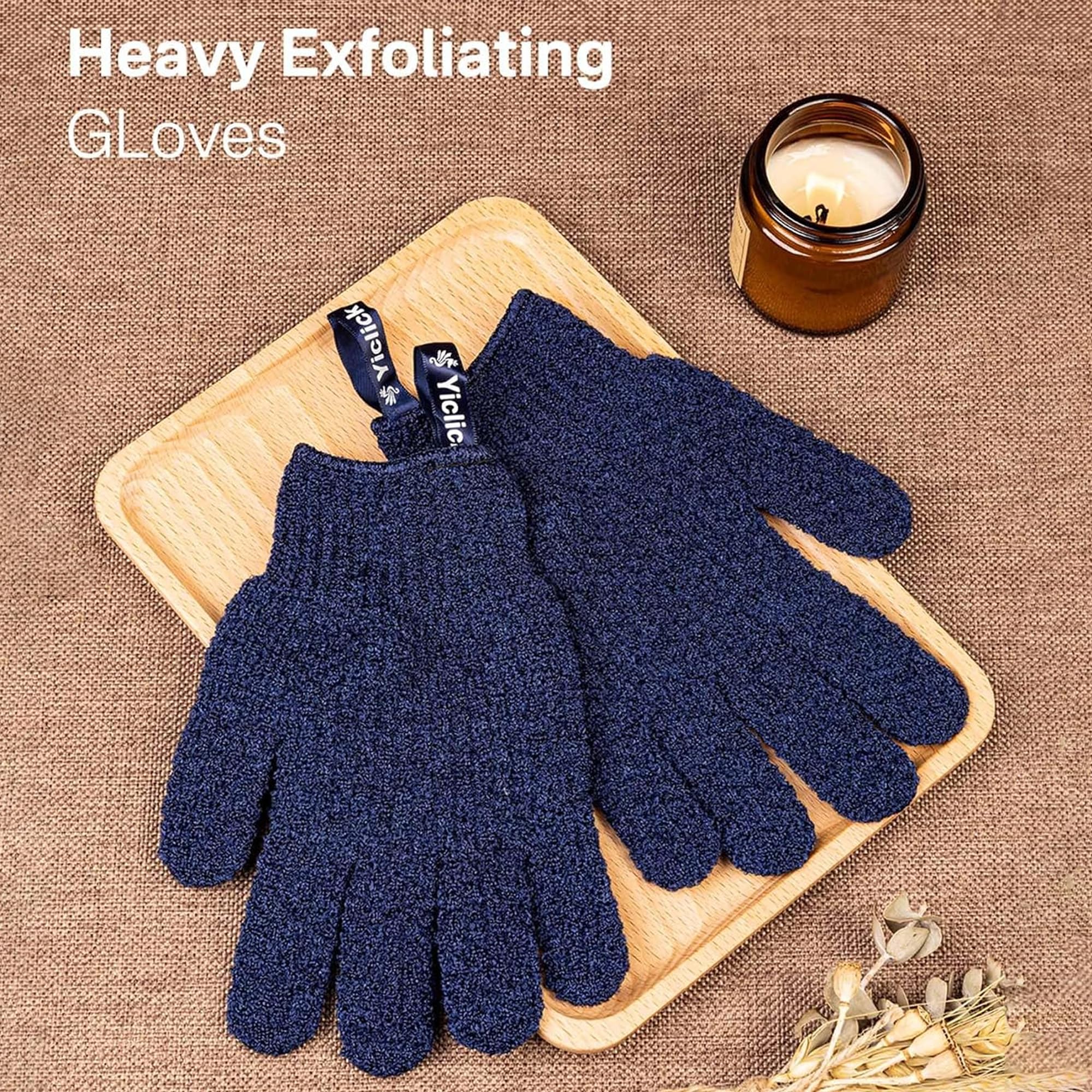 Yiclick Heavy Exfoliating Gloves, Exfoliating Body Scrubber for Bath Shower Exfoliation, Body Scrub Exfoliator for Dead Skin Remover, Exfoliate Sponge Loofah Washcloth Mitt Men Women