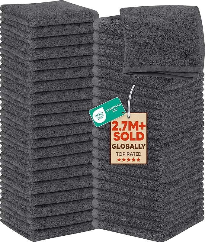 Utopia Towels 60 Pack Cotton Washcloths Set, 100% Ring Spun Cotton, Premium Flannel Face Cloths, Highly Absorbent and Soft Feel Fingertip Towels, Grey