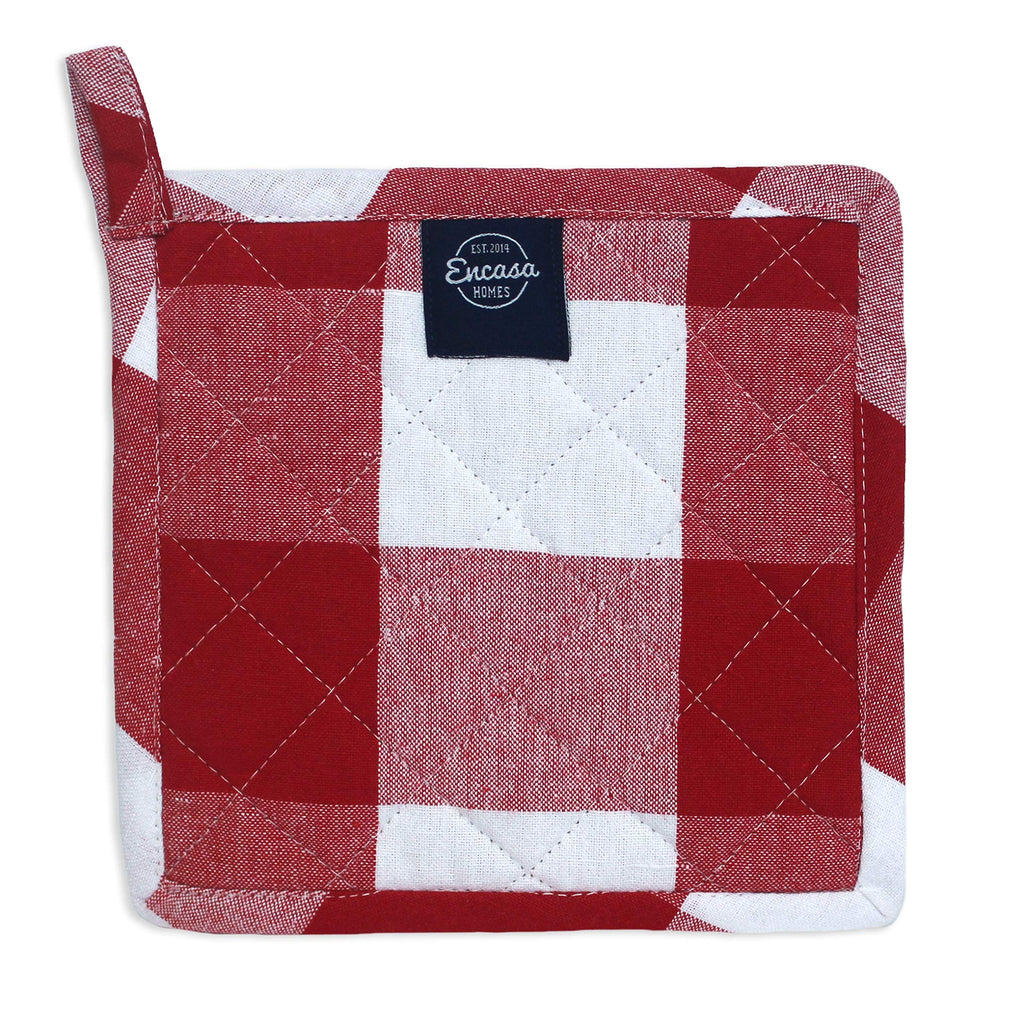 Encasa XO 8 inches Oven Microwave Potholders (2 pc Set) for Kitchen Cooking & Baking - Heat Resistant, Thick & Safe, Protection of Hands from Hot Utensils - Buffalo Red Checks