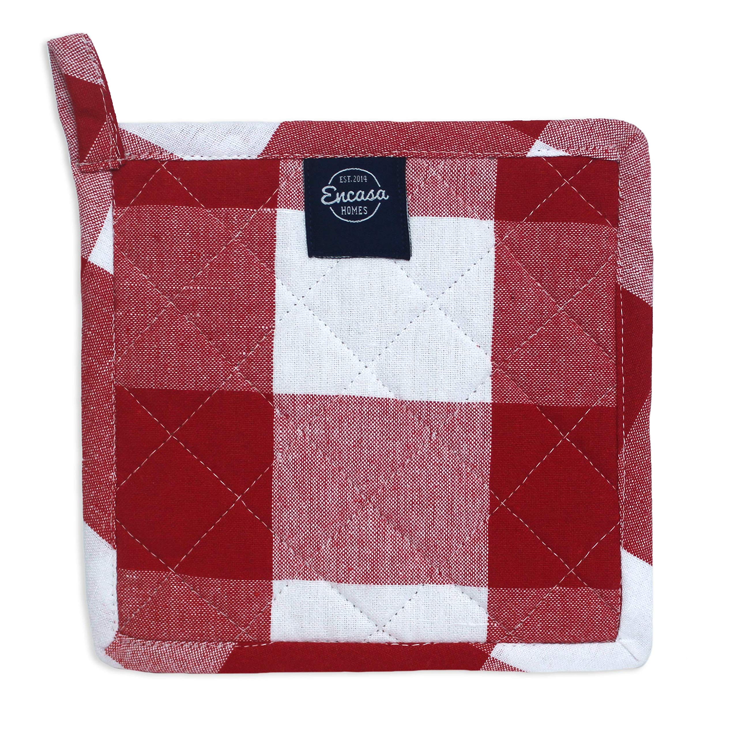 Encasa XO 8 inches Oven Microwave Potholders (2 pc Set) for Kitchen Cooking & Baking - Heat Resistant, Thick & Safe, Protection of Hands from Hot Utensils - Buffalo Red Checks
