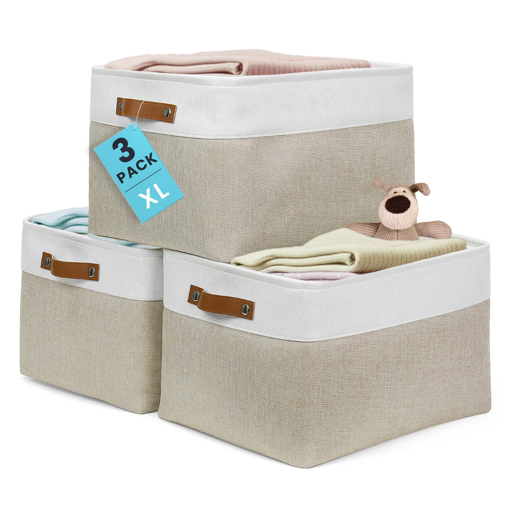 OrganiHaus 16x12.5in Storage Baskets, 3 Pack - Fabric Bins for Shelves