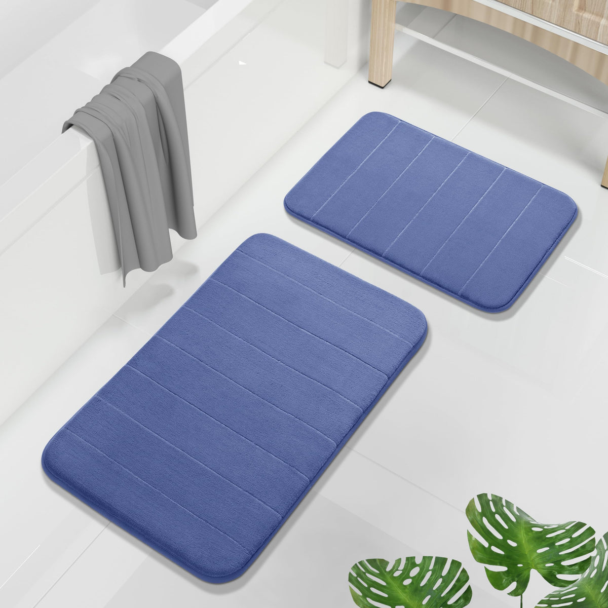 Yimobra Memory Foam Bathroom Mat Set, 24 x 17 & 24 x 20 in, Navy Blue