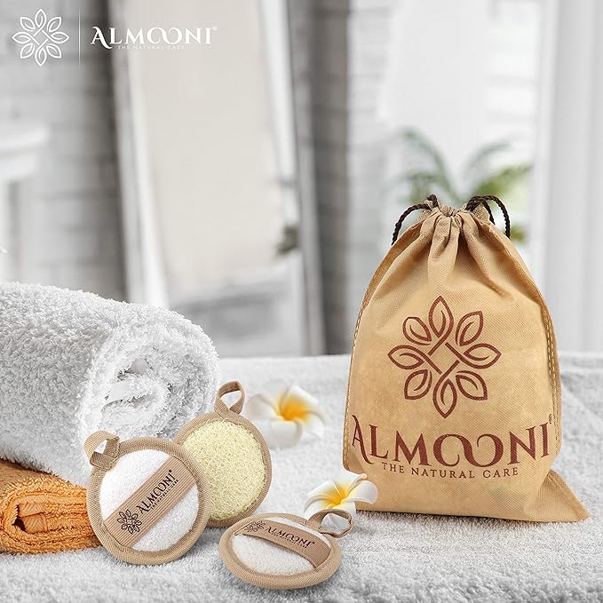 ALMOONI Natural Loofah Face Scrubber, Egyptian Facial Pads, 6 Count