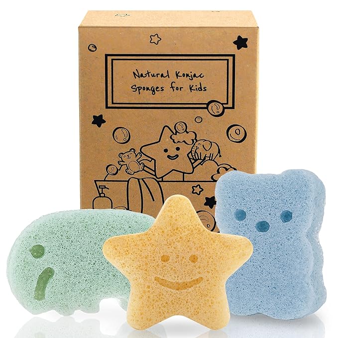 myHomeBody Konjac Sponge, Bath loofah, 3pc, Elephant, Bear & Star