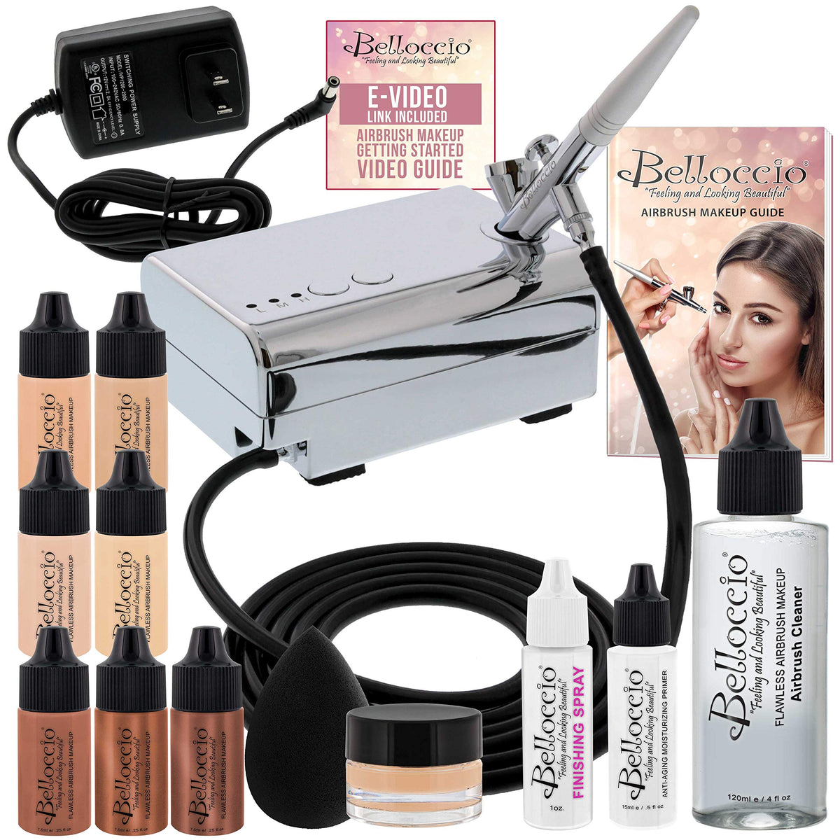 Belloccio Cordless Handheld Airbrush Cosmetic Makeup System, Dark Shades