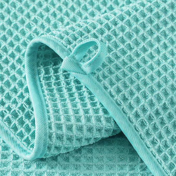 Microfiber Waffle Face Towels, 4 Pieces, Soft, Absorbent, Fast Drying, Lint Free 430 GSM (Turquoise)