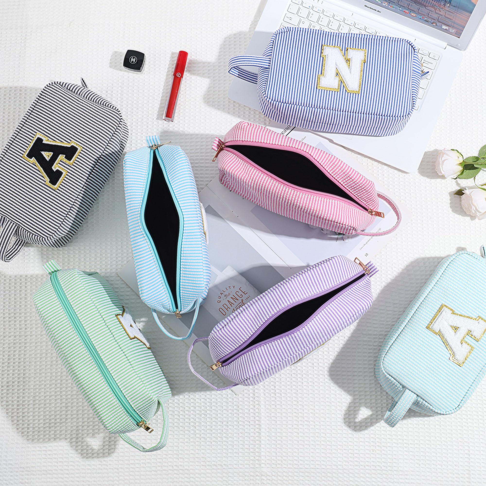 YOOLIFE Makeup Bag - Personalized Monogram Cosmetic Bag for Teen Girls, Purple Cute Travel Pouch