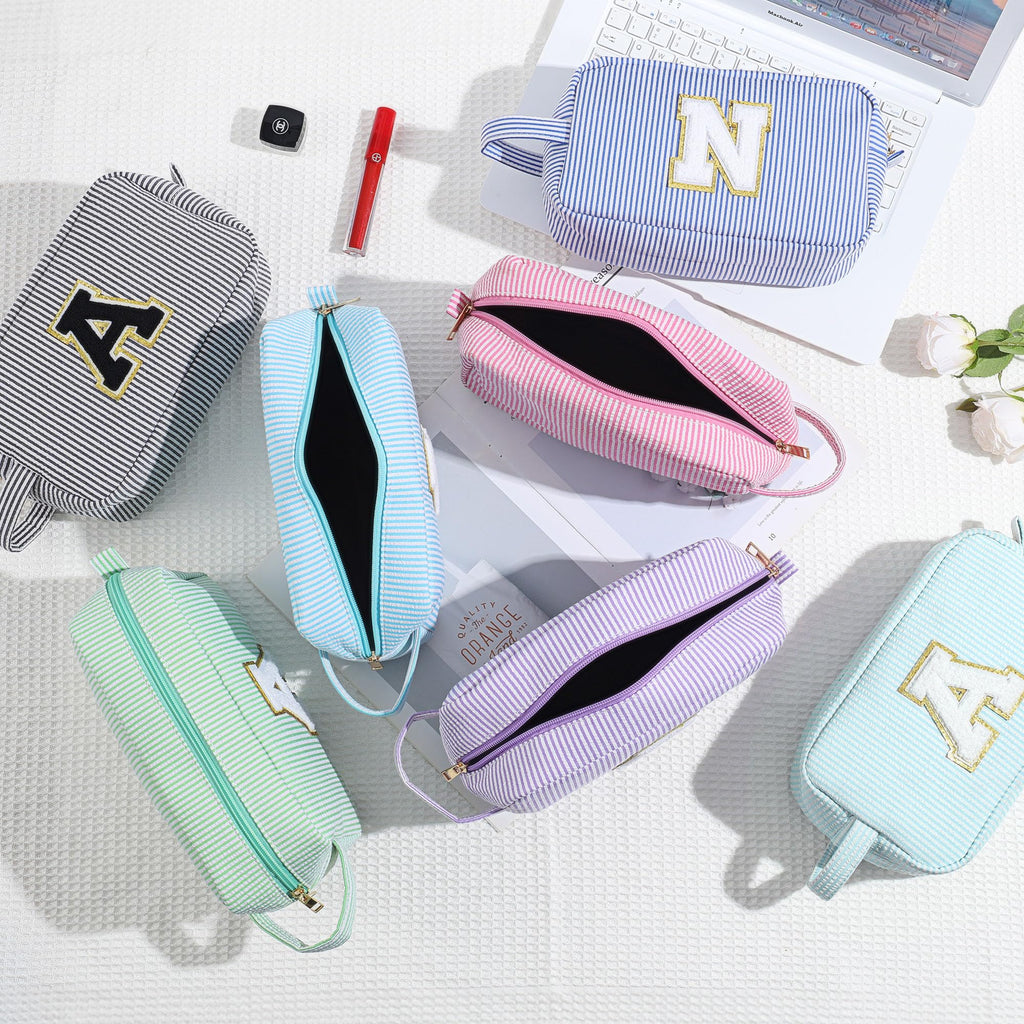 YOOLIFE Makeup Bag - Personalized Monogram Cosmetic Bag for Teen Girls, Purple Cute Travel Pouch