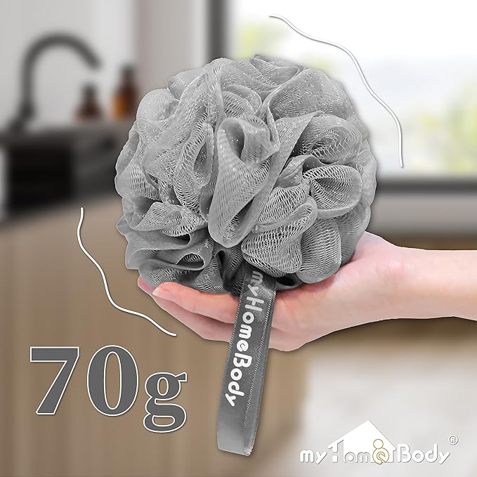 myHomeBody Large 70g Loofah Sponge, 2 Gray + 1 Illuminating Yellow, 3 Pack