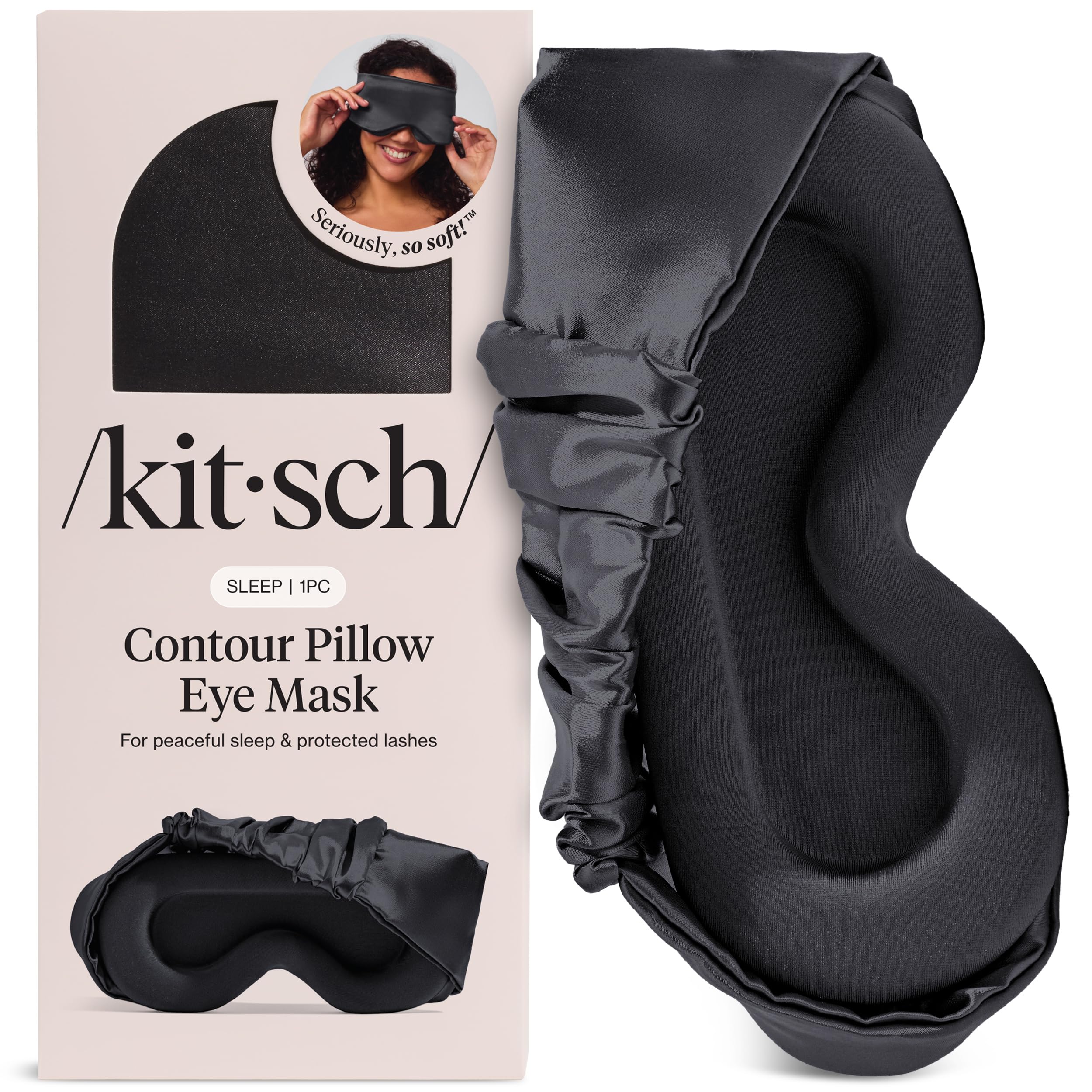 Kitsch Contour Pillow Eye Mask – Softer Than Silk Eye Masks for Sleep, Blindfold Sleep Masks for Women & Men, No Eye Pressure, Lightweight, Eye Care, Travel Essentials - Charcoal