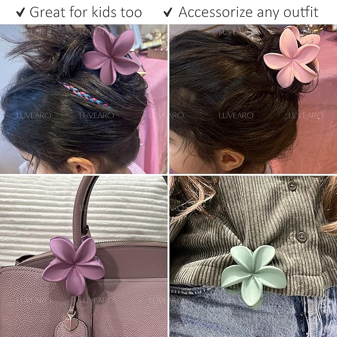 Flower Hair Clips for Women and Girls Thick to Thin Hair Medium Cute Claw Clips Decorative Plumeria Hawaiian Hair Accessories Nonslip Pastel Matte