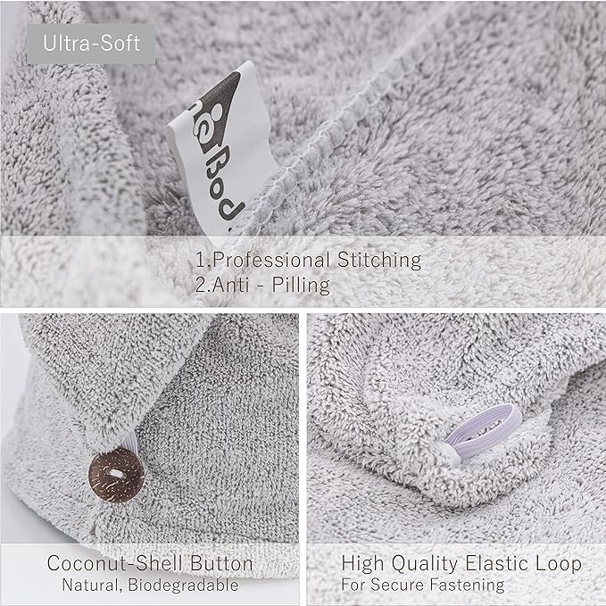 myHomeBody Hair Towel Wrap, Quick Drying Turban, Absorbent Cap – 2 Pack