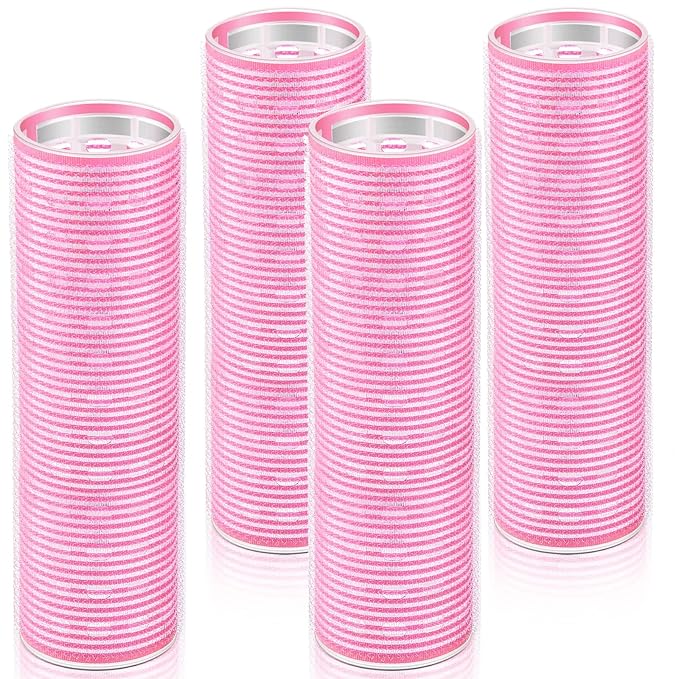 WILLBOND 4 Pcs Long Hair Rollers for Bangs Aluminum Core Curlers Thermal Self Grip Roller for Long and Medium Hair Women Hairstyle(4.1 x 1.2 Inch,Light Pink)