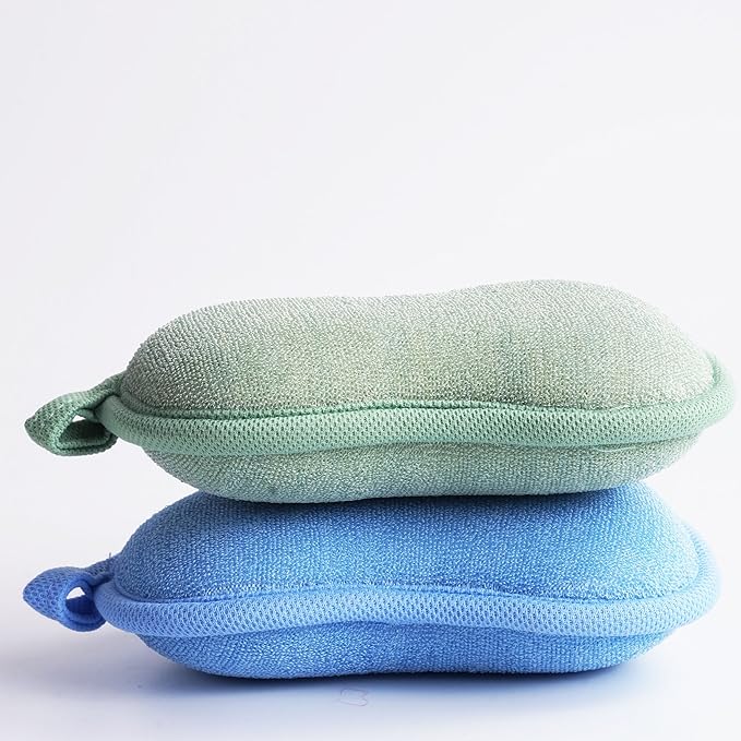 BabaMate Baby Bath Sponge - Ultra Soft Baby Sponge for Bathing - Kids Bath Sponges for Infants, Toddler Bath Time, 2 Count (1 Pack) - Green Blue