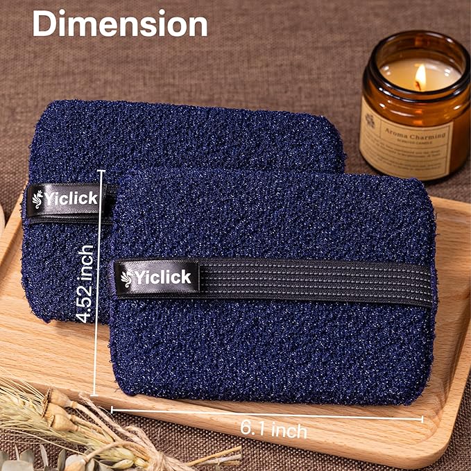 Yiclick Exfoliating Body Scrubber (2 Pack), Body Exfoliator Scrubber, Exfoliating Sponge for Shower Bath, Shower Loofah Luffa Lufa with Handle for Men Women, Dead Skin Exfoliator for Body Scrub