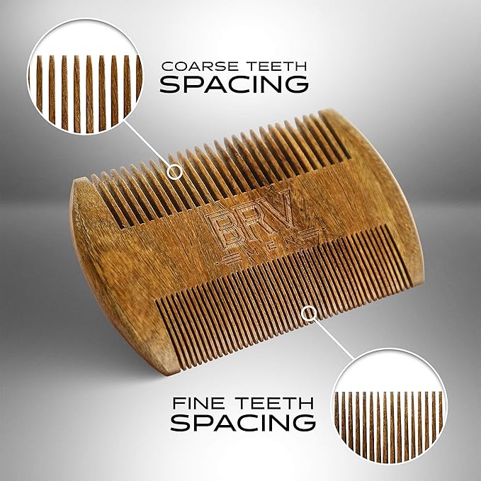 BRV MEN Beard & Mustache Comb, 100% Natural Green Sandalwood, Pocket Beard Comb with Carry Case, Wooden Beard Comb for Men For All Types and Styles of Hair & Beard
