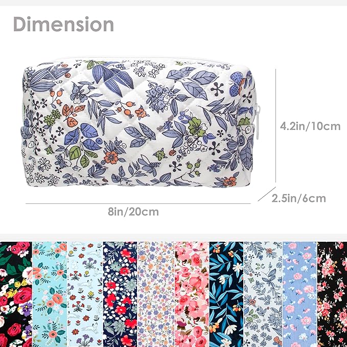 PAZIMIIK Small Quilted Makeup Bag,Zipper Cosmetic Pouch,Leaf White