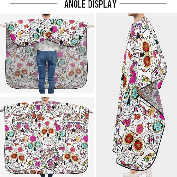 visesunny Barber Cape Sugar Skull With Flower Polyester Hair Cutting Salon Cape Apron Anti-Static Haircut Shaving Cloth Beard Shaving Bib Hairdressing Cape