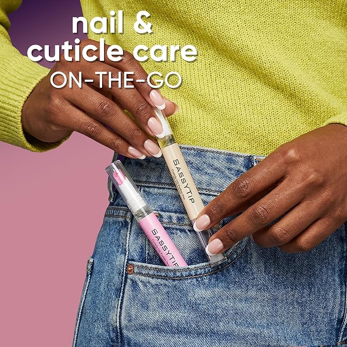 SASSYTIP Ceramic Cuticle Pusher & Oil Pen, 2ml Rose + Grape Scented Nail Care Pen, Gentle Cuticle Remover for Dry & Damaged Nails, Moisturize Strengthen Brighten (Pink3.0&Grape3.0)
