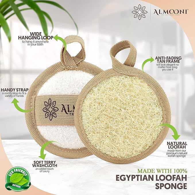 ALMOONI Natural Loofah Face Scrubber, Egyptian Facial Pads, 6 Count