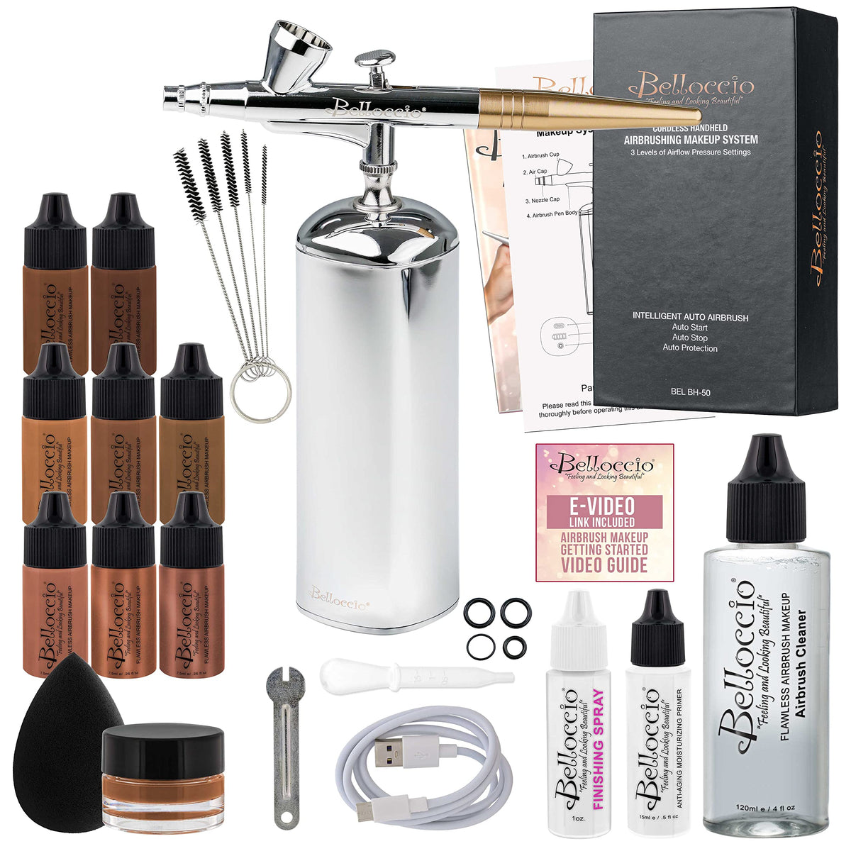 Belloccio Cordless Handheld Airbrush Cosmetic Makeup System, Dark Shades
