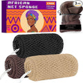 African Net Sponge Authentic, 3 Pieces Exfoliating Scrubber Bath Sponge for All Skin Types, Back Scrubber Loofah Washcloth for Shower, Gentle Exfoliation (Linen,Brown,Black)
