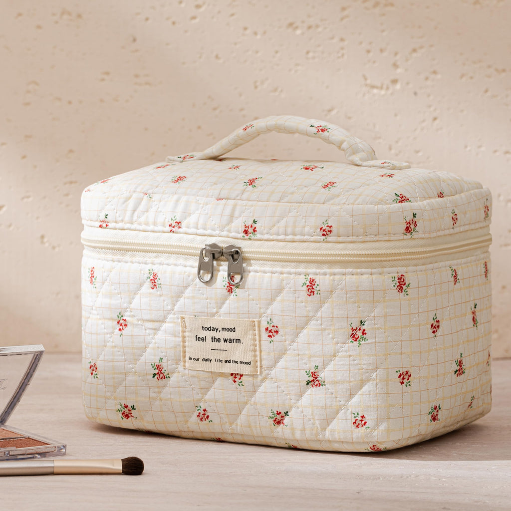 HBselect Quilted Makeup Bag, 3Pcs Cotton Large Travel Makeup Bags Organizer