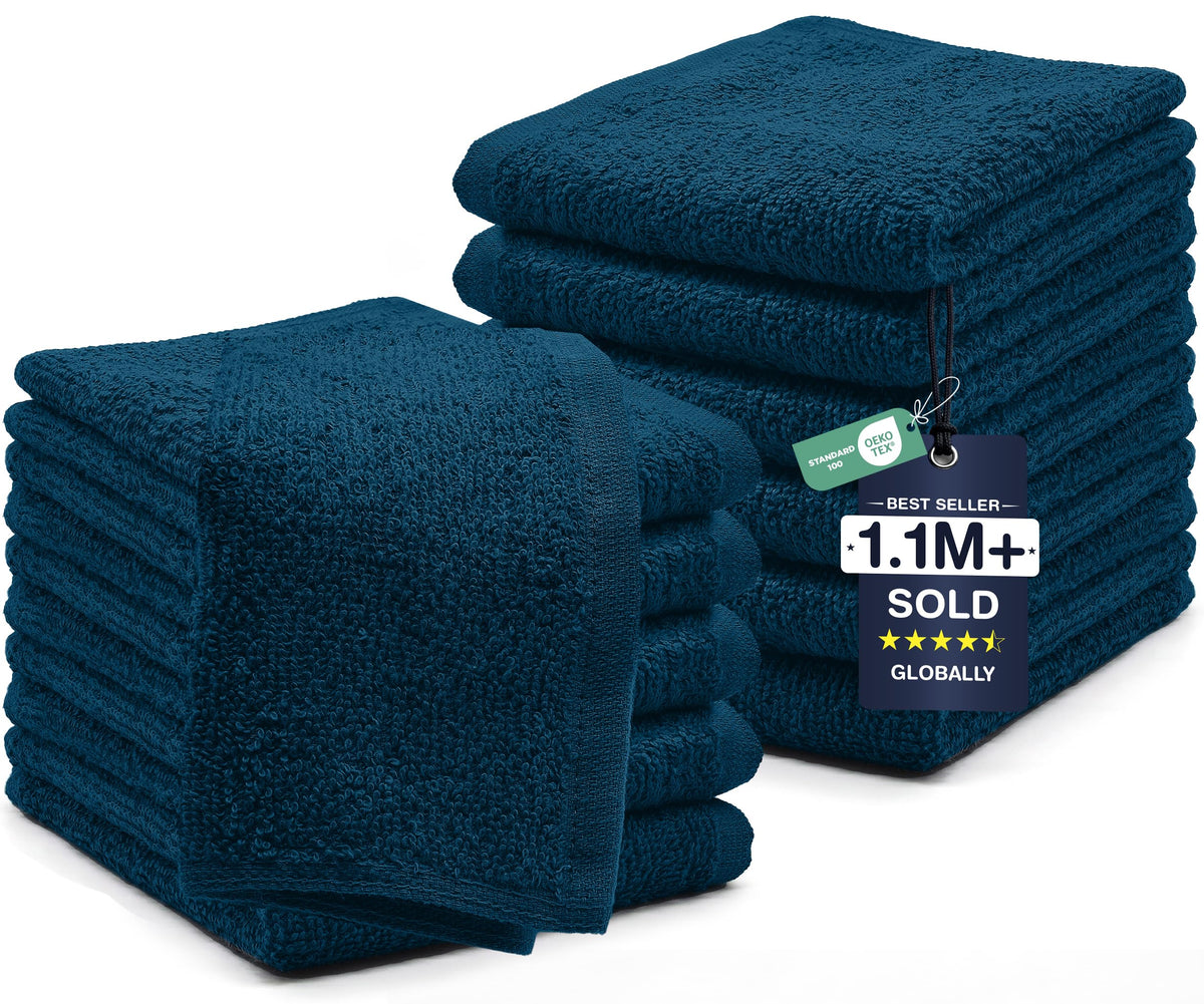 DAN RIVER 12 Pack Cotton Wash Cloths Set for Showering [12x12] Tan
