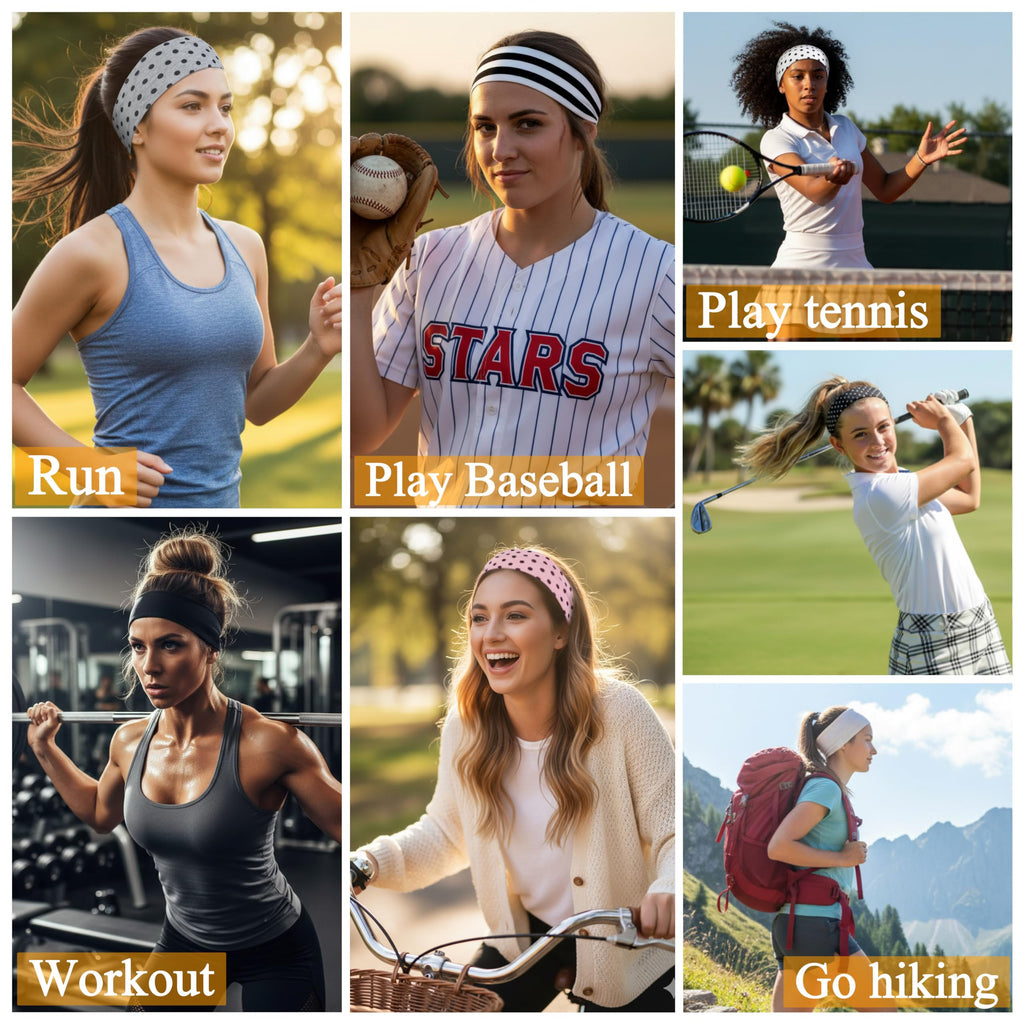 Huachi Polka Dot Headbands for Women Non Slip 16 Pack Elastic Sports Hair Bands for Women, Soft Cotton Cloth Headband for Workout Yoga Fashion Hair Accessories