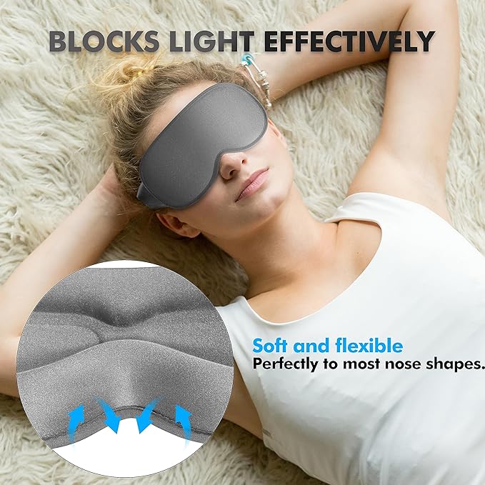 Sleep Eye Mask for Men Women, Lash Extensions 3D Sleeping Mask, Travel Blackout Night Blindfold Eye Shade Cover with Adjustable Strap (Ash Grey)