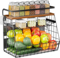 Delamu Magnetic Shelf for Fridge with Wood Lid, 3 Tier Pull Out Fruit Basket, Pantry Organizers for Refrigerator, Cabinet, Kitchen Counter, Laundry (1 Pack)