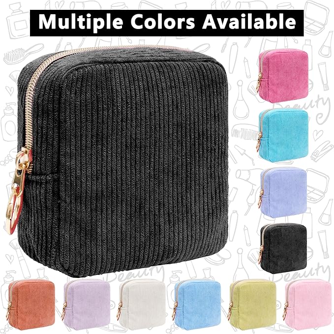 Period Bag for Girls, Corduroy Sanitary Napkin Storage Bag, Period Pouch & Tampon Holder, Feminine Care Organizer（Black）