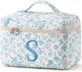 HBselect Quilted Cotton Large Travel Coquette Floral Makeup Bag - Cute Cosmetic Toiletry Bag for Women & Girls