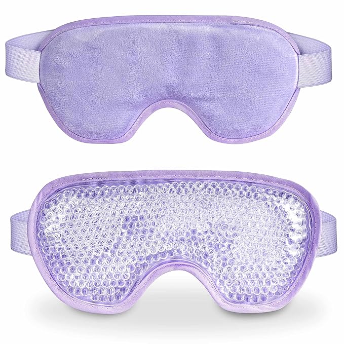 Cooling Eye Mask with Gel Beads, Reusable Cold Eye Mask for Puffy Eyes, Dark Circles, Sleep, Relaxation, Soft Cooling Eye Pads for Men Women（Purple）