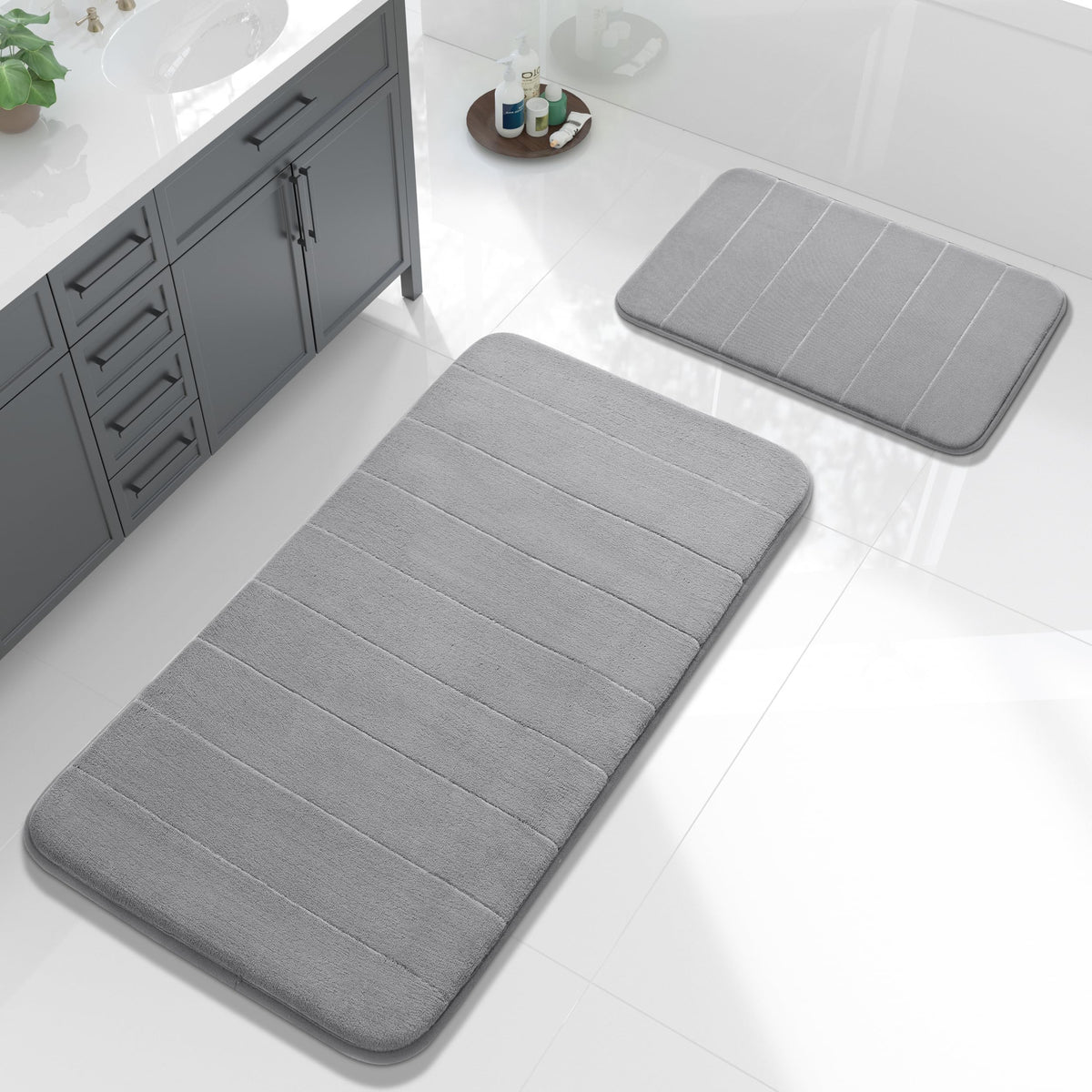 Yimobra Memory Foam Bathroom Mat Set, 24 x 17 & 24 x 20 in, Navy Blue