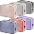 Sanwuta 6 Seersucker Cosmetic Bag Bulk Striped Makeup Bag for Women Aesthetic Cute Travel Toiletry Organizer Preppy Storage Pouch for Wedding Bridesmaid Mother's Day Teacher Gift (Large,Classic)
