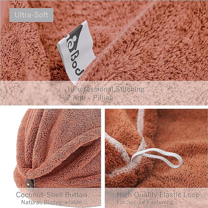 myHomeBody Hair Towel Wrap, Quick Drying Turban, Absorbent Cap – Cinnamon