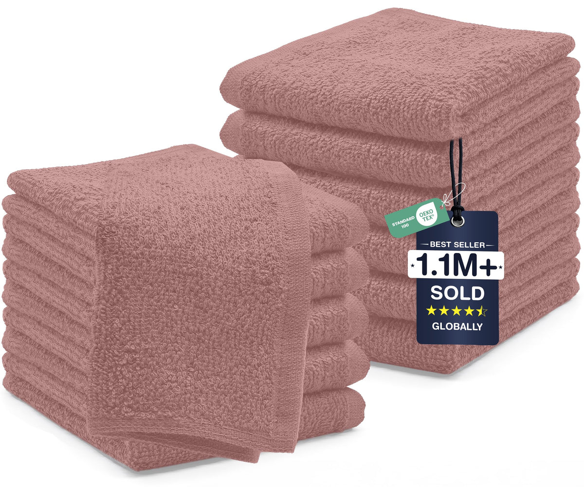 DAN RIVER 12 Pack Cotton Wash Cloths Set for Showering [12x12] Tan