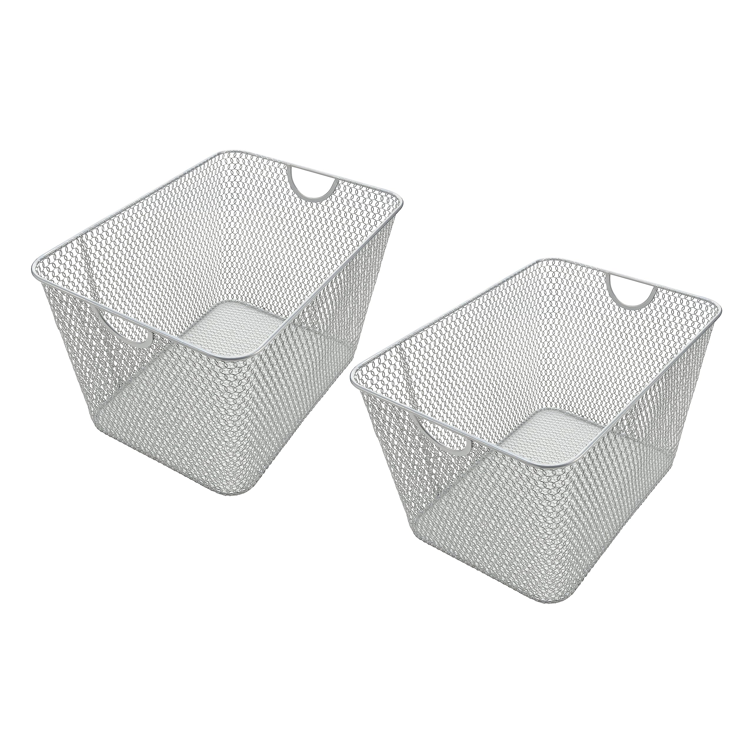 YBM HOME Wire Storage Baskets for Shelves, Cabinets, Pantry, Countertop, Open Mesh Storage Basket for Organizing Food Supplies, 2 Pack 14 x 10