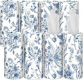 Zonon 8 Pcs Vintage Floral Round Tissues Box Car Holder with Facial Tissue Bulk Blue Flower Travel Tubes for Car with 50 Sheets Spring Cylinder Face Towel Fit for Cup Holder Round Container