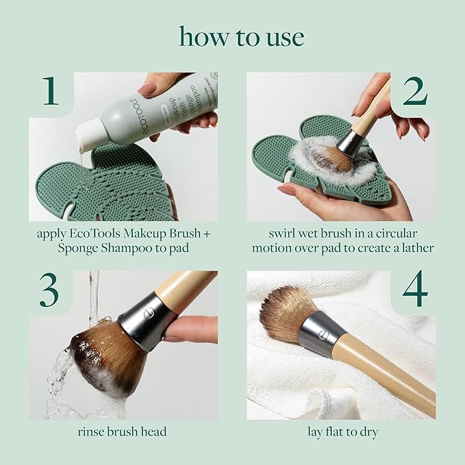 EcoTools Makeup Brush Cleansing Pad, Brush Cleaner Mat for Deep Cleaning Tools, Use with Shampoo, 100% Silicone, Easy to Clean, Features Suction Cup for Usage, Cruelty-Free, 1 Count
