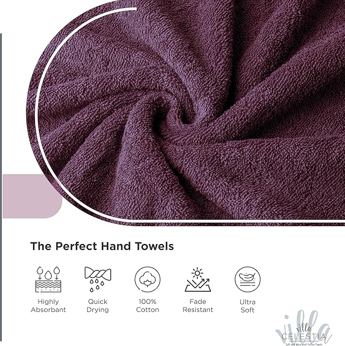 100% Cotton Bath Towel Set of 24-6 Bath Towels, 6 Hand Towels, 12 Wash Cloths, Sustainable, Soft, Highly Absorbent, Combed Cotton 24 Piece Set for Hotels, Spa, Bathroom, Dorm, Burgandy