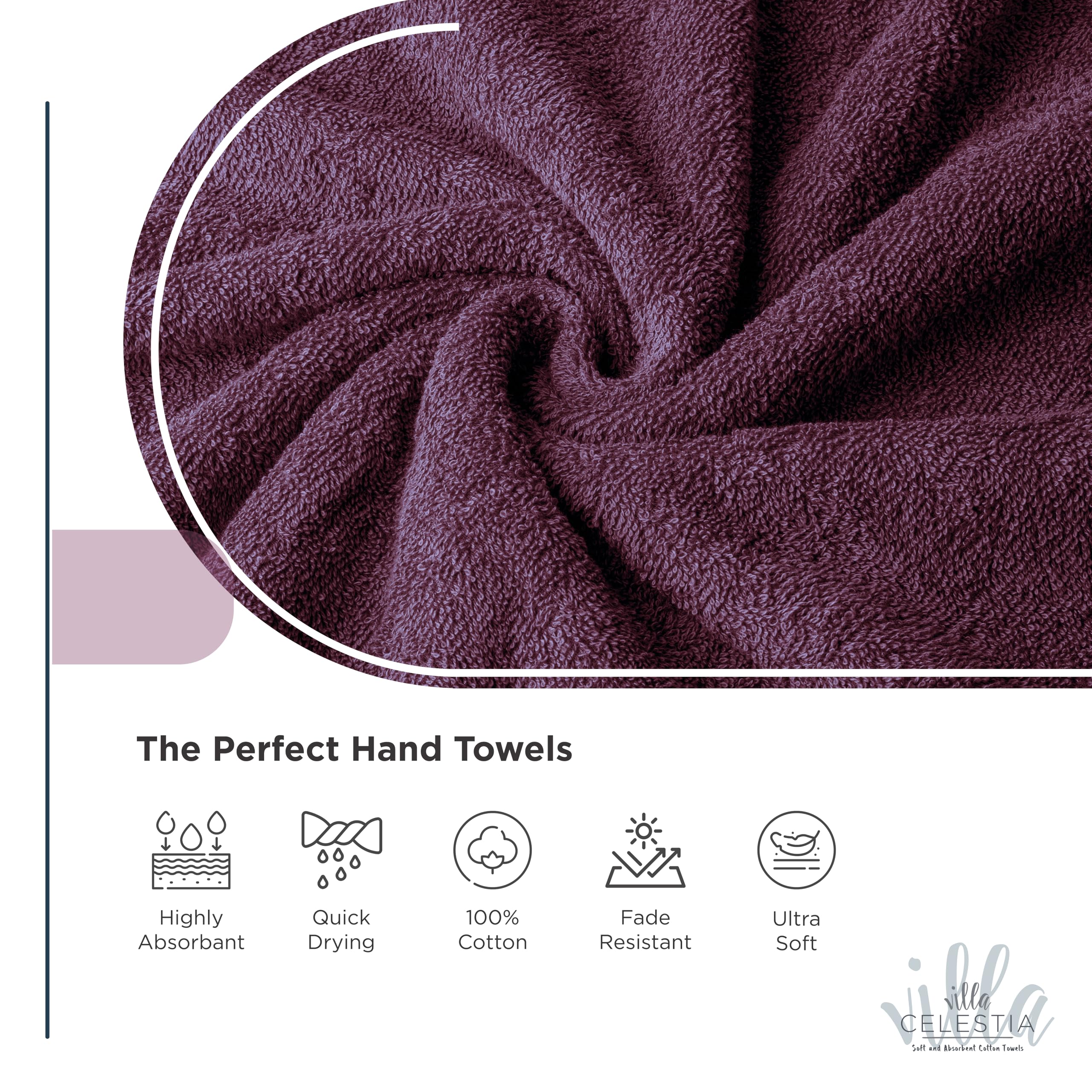 Villa Celestia 18-Piece 100% Cotton Towel Set, 4 Bath Towels, 6 Hand Towels, 8 Wash Cloth, Quick-Dry, Burgandy