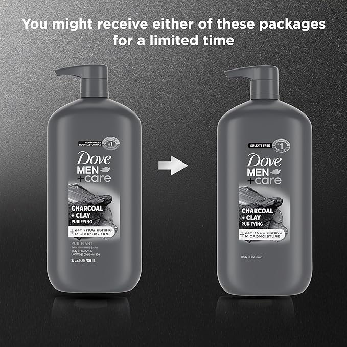 DOVE MEN + CARE Body and Face Scrub for Men, Charcoal Body Wash, 30 oz