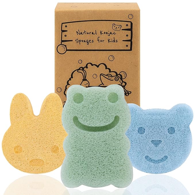 myHomeBody Konjac Sponge, Bath loofah, 3pc, Rabbit, Frog, Bear face