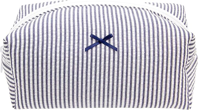 PAZIMIIK Cozy Makeup Bag for Women,Zipper Cosmetic Pouch,Stripe Navy Blue