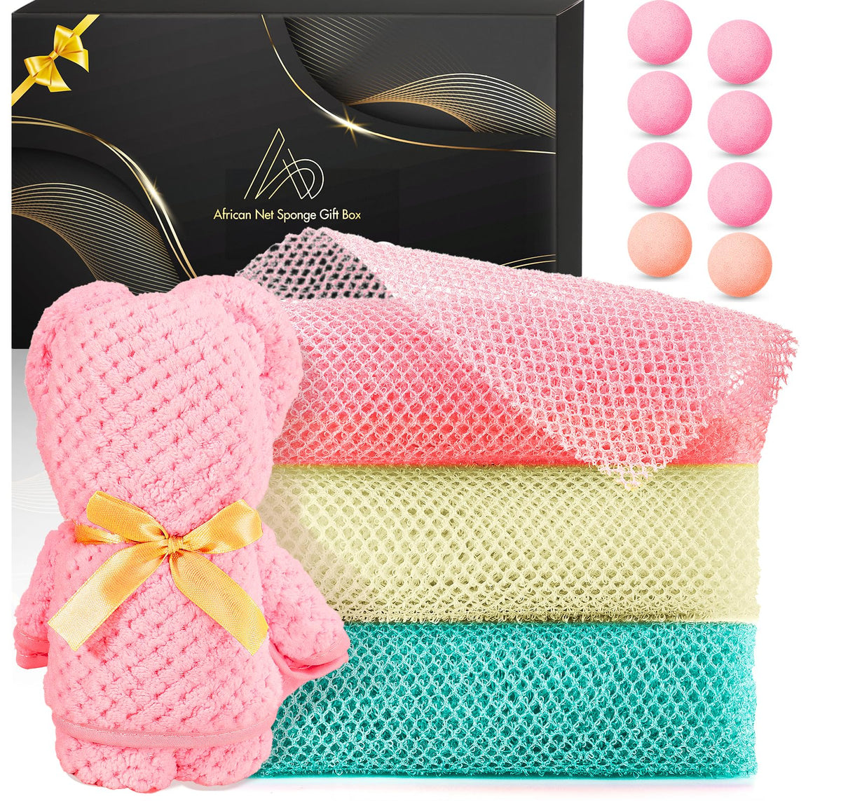 RIUOTA 3 Pieces Exfoliating Washcloth Shower Towel African Net Sponge Japanese Wash Cloth Face Exfoliating Sponge Loofah Exfoliating Body Scrubber for Body Exfoliation