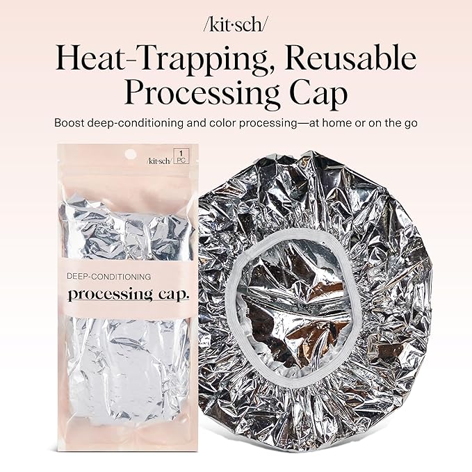 Kitsch Aluminum Foil Heat Cap for Deep Conditioning - Reusable Hair Streamer For Coloring, Perm & Treatment, Heat Cap with Elastic Band, Deep Conditioning Hair Cap, Shower Cap for Sauna, Shower & Spa