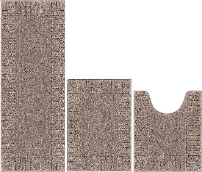 Pauwer Bathroom Rugs Sets 3 Piece, Microfiber Bath Mat Set, Coffee
