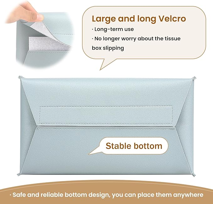 Long Tissue Box Cover, PU Leather Tissue Holder Rectangle, Facial Paper Organizer, Modern Dispenser for Bathroom, Kitchen, Home, Office, Tabletop (1, Sky Blue, Tall)